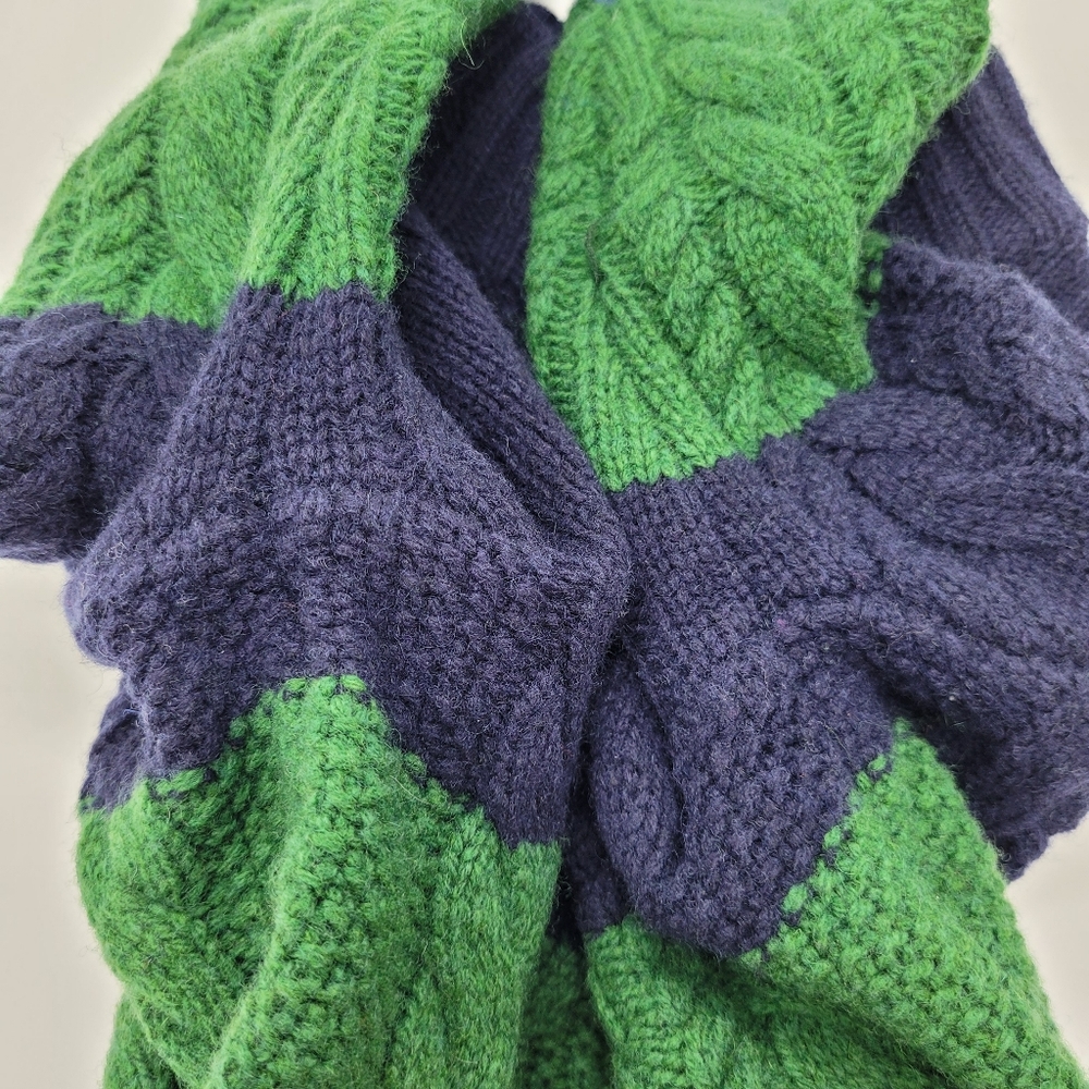 Mini Boden Sweater Cable Knit Stripe Mockneck Zip Wool Blend Blue Size 2-3years - Picture 6 of 13